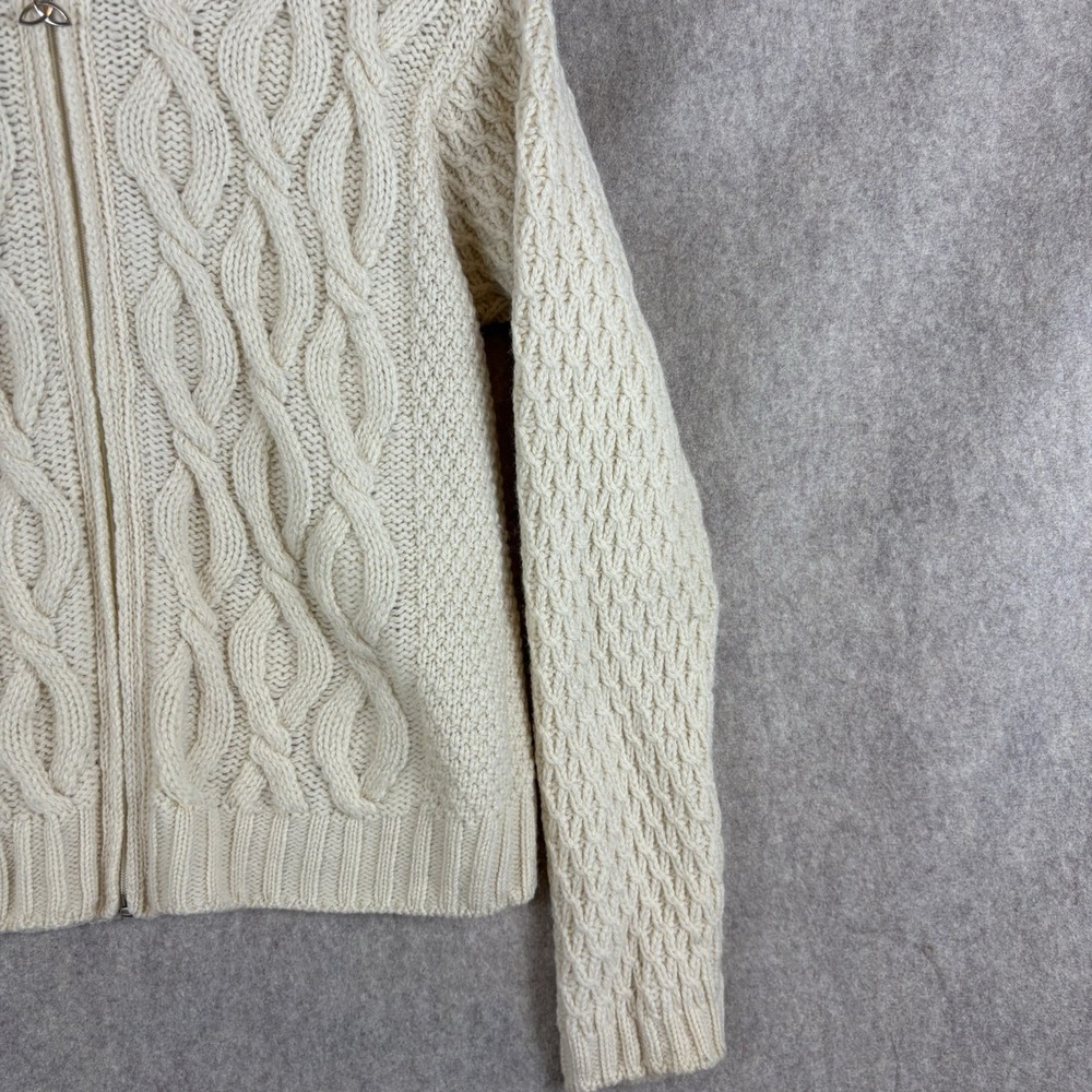 Aran Crafts Women's Cable Knit Cardigan Sweater Merino Wool Hooded Zip Small - Picture 4 of 13
